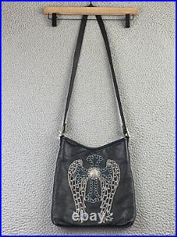 RAVIANI Pebbled Leather Zebra Lined Studded BIG Crystals Black Bag TEXAS EXC