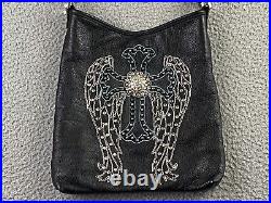 RAVIANI Pebbled Leather Zebra Lined Studded BIG Crystals Black Bag TEXAS EXC