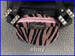 RAVIANI Pebbled Leather Zebra Lined Studded BIG Crystals Black Bag TEXAS EXC