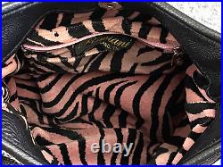 RAVIANI Pebbled Leather Zebra Lined Studded BIG Crystals Black Bag TEXAS EXC