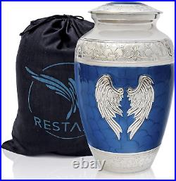 RESTAALL Angel Wings Cremation Urns for Human Ashes. Extra Large Blue Urn up to