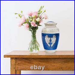 RESTAALL Angel Wings Cremation Urns for Human Ashes. Extra Large Blue Urn up to