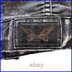 ROBIN'S JEAN Distressed Studded Black Embroidered Wings Denim Jacket Size Large