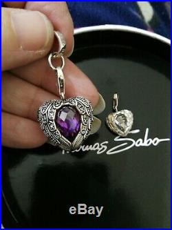 Rare & Retired Thomas Sabo Glam & Soul Large Purple Cz Angel Wings Heart Pendant