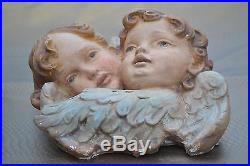 Rare Victorian Pair Large Angels Wings Cherub Chalkware Plaster Beautiful Wow