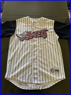 Rare Vintage 90s Majestic Anaheim Angels Disney Wing Pinstripe Jersey Large