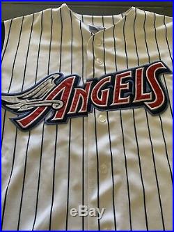 Rare Vintage 90s Majestic Anaheim Angels Disney Wing Pinstripe Jersey Large