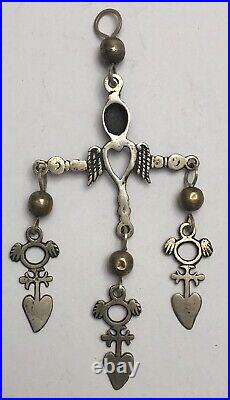 Rare Vintage Large Sterling Yalalag Pendant Cross Figural Female Angel Heart