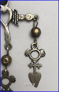 Rare Vintage Large Sterling Yalalag Pendant Cross Figural Female Angel Heart