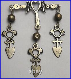 Rare Vintage Large Sterling Yalalag Pendant Cross Figural Female Angel Heart