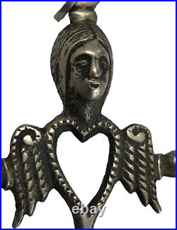 Rare Vintage Large Sterling Yalalag Pendant Cross Figural Female Angel Heart