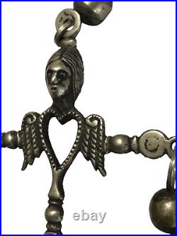 Rare Vintage Large Sterling Yalalag Pendant Cross Figural Female Angel Heart