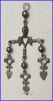 Rare Vintage Large Sterling Yalalag Pendant Cross Figural Female Angel Heart