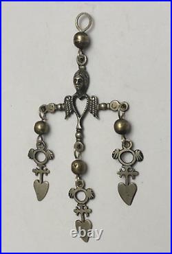 Rare Vintage Large Sterling Yalalag Pendant Cross Figural Female Angel Heart