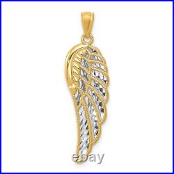 Real 14K Yellow Gold with Rhodium Two Level Angel Wing Pendant 33.17mm Large