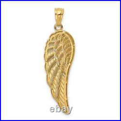 Real 14K Yellow Gold with Rhodium Two Level Angel Wing Pendant 33.17mm Large