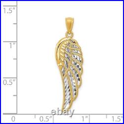 Real 14K Yellow Gold with Rhodium Two Level Angel Wing Pendant 33.17mm Large