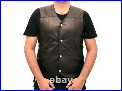 Real leather vest for man, Mens Black Angel wings leather vest jacket skim fit