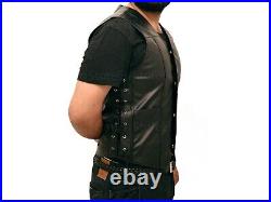 Real leather vest for man, Mens Black Angel wings leather vest jacket skim fit