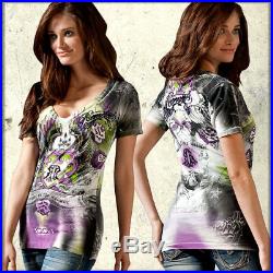 Remetee Heart Angel Wings Rhinestones Womens T-Shirt Black White Purple NEW L XL
