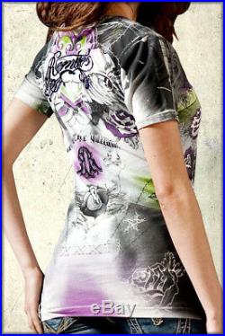 Remetee Heart Angel Wings Rhinestones Womens T-Shirt Black White Purple NEW L XL