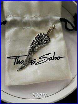 Retired Thomas Sabo Glam & Soul Large Angel Wing Feather Pendant Black Cz Stones