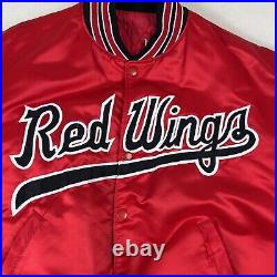 Rochester Red Wings Satin Jacket Men's Large Minor League Baseball Snap Bomber