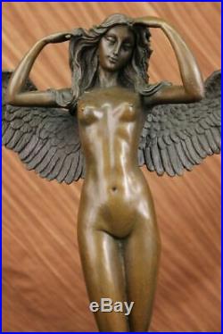 SIGNED A. A. Weinman, bronze statue winged woman Nude Angel Descending Night LRG