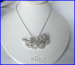 STUNNING Large 18k White Gold Feather Angel Wing Pendant Brooch Italy 9.9 gr