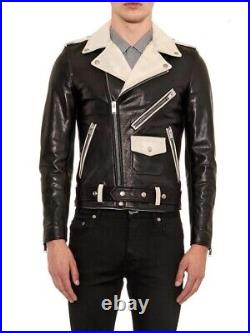 Saint Laurent Two-Tone Calf Leather Moto Jacket
