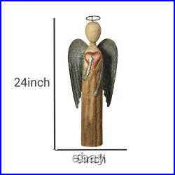 Saltoro Sherpi Galvanized Wings Wooden Angel Accent Decor With Heart, Large