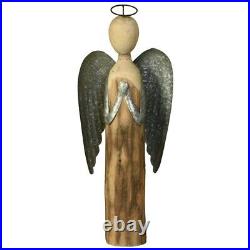 Saltoro Sherpi Galvanized Wings Wooden Angel Accent Decor With Ring Top, Large
