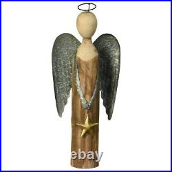 Saltoro Sherpi Galvanized Wings Wooden Angel Accent Decor With Star, Large