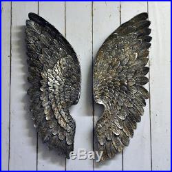 Set 2 Large Ornate Silver Shabby Chic Angel Cherub Wall Art Wings 70cm