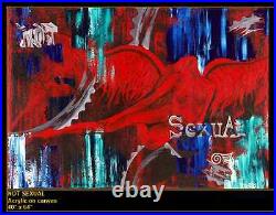 Sexual Original Painting Red Flying Nude Angel Wings Gears Manus Large 64x40