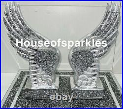 Silver Crushed Diamond Sparkly Angel Wings Ornament Bling Gift