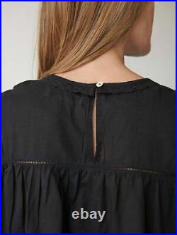 Skall Studio Lupine Blouse Pintuck Black Lace Ruffle Long Sleeve Oversized Top L