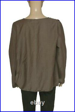 Skall Studio Ruffle Long Sleeve Round Neck Tunic Gray Blouse Top Large L NEW