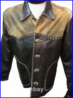 Soft lamb leather shirt New Mens Vintage Italian LambSkin Brown Leather Western