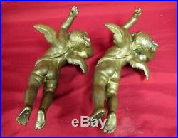Solid Pair of Vintage large Bronze/Brass Winged Cherubs/Angels