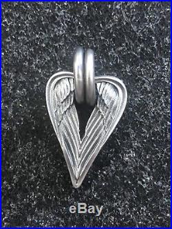 Steel Flame Large Archangel Angel Wings Pendant Sterling Silver Vintage Gunmetal