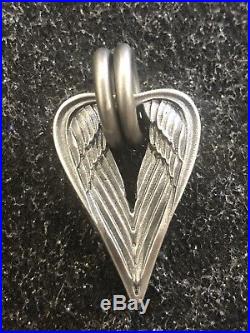 Steel Flame Large Archangel Angel Wings Pendant Sterling Silver Vintage Gunmetal