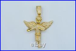 Sterling Silver 925 Yellow Gold Angel Wings Large Pendant Iced Out CZ