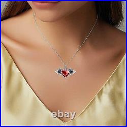 Sterling Silver Angel Wing Red Heart Crystal Urn Necklace Cremation Jewelry 20
