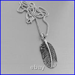 Sterling Silver Large Feather Necklace, Angel Wings Necklace, Boho Necklace