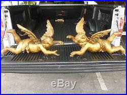 Striking Large Pair 19th Century Italian Gold Gilt Baroque Angels With Wings