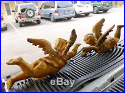 Striking Large Pair 19th Century Italian Gold Gilt Baroque Angels With Wings