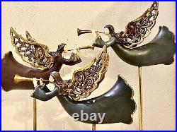Stunning LARGE Decorative Christmas Angel Finials Set Of 3 with Gold Tone accent