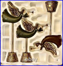 Stunning LARGE Decorative Christmas Angel Finials Set Of 3 with Gold Tone accent