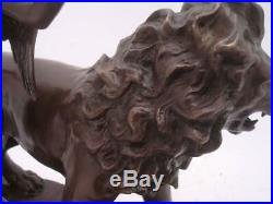 Superb Large Bronze Sculpture Winged Angel with Lion Marble Base